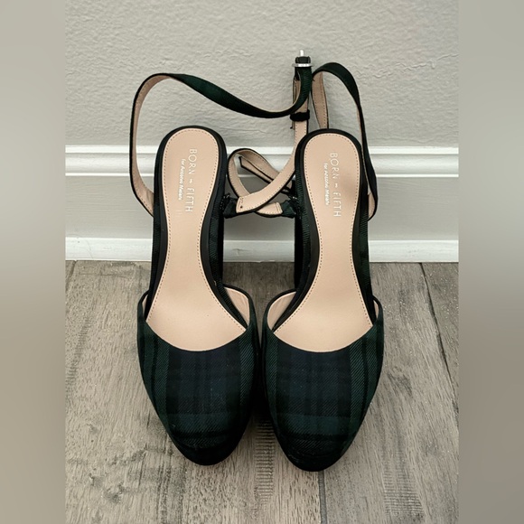 ANTONIO MELANI Shoes - Born on Fifth x Antonio Melani Green Plaid Slingback Medium Block Heels